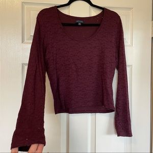American Eagle Outfitters Burgundy Long Sleeve Top